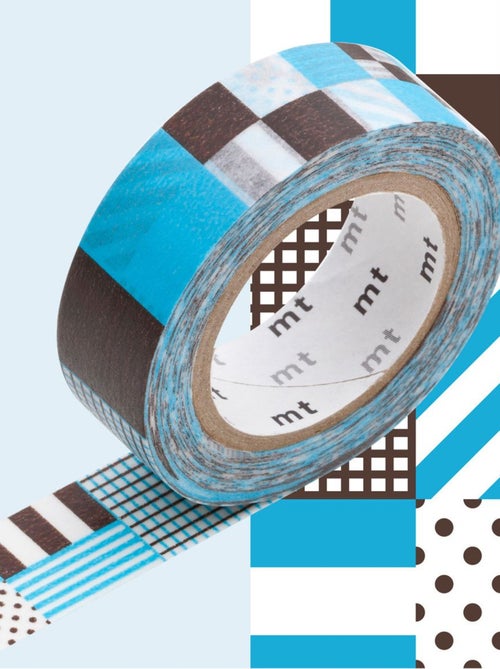 Masking tape rayé carrés bleu et noir - 1,5 cm x 7 - Masking Tape - Kiabi