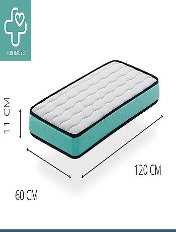 Matela bébé 60x120x11 cm CONFORT BABY - Noyau perforé et respirante
