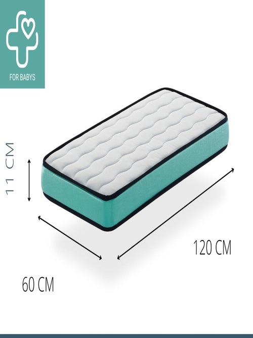 Matela bébé 60x120x11 cm CONFORT BABY - Noyau perforé et respirante - Kiabi