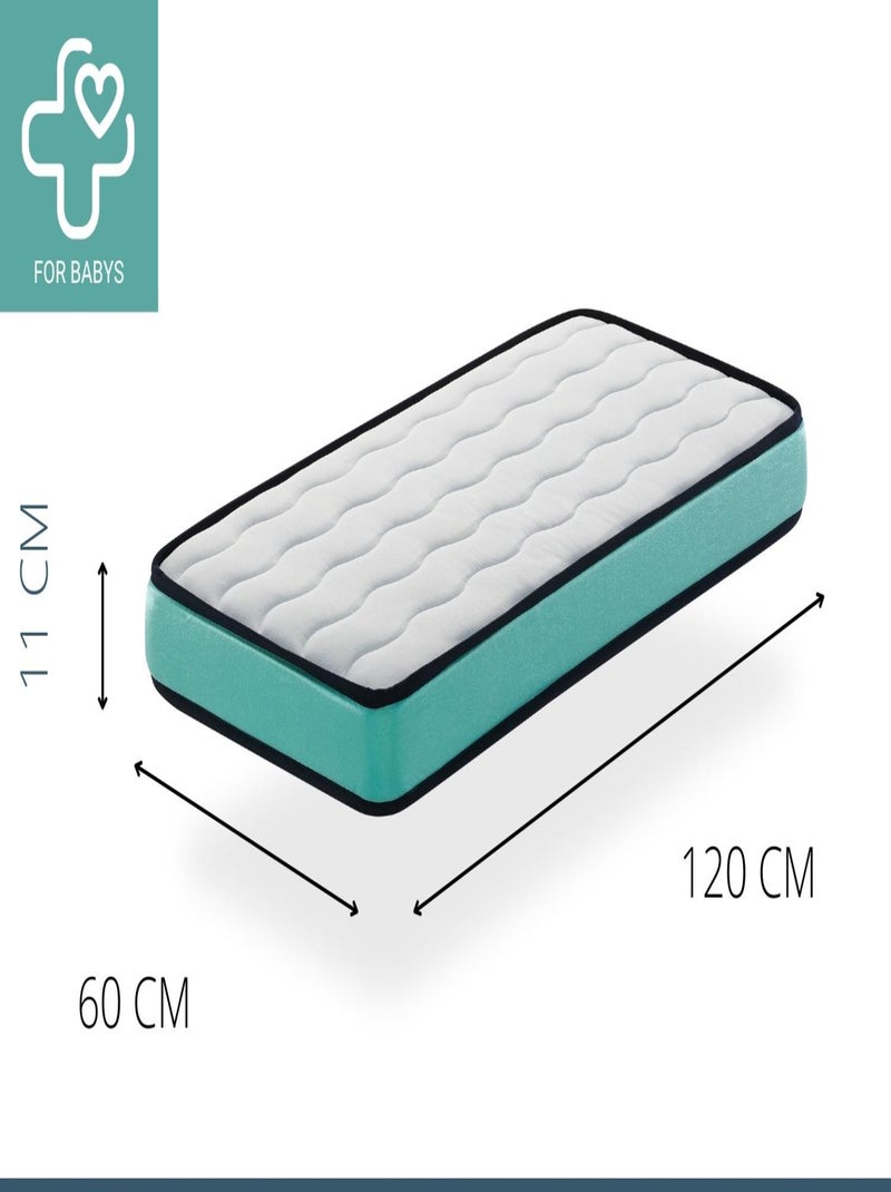 Matela bébé 60x120x11 cm CONFORT BABY - Noyau perforé et respirante Blanc Vert - Kiabi