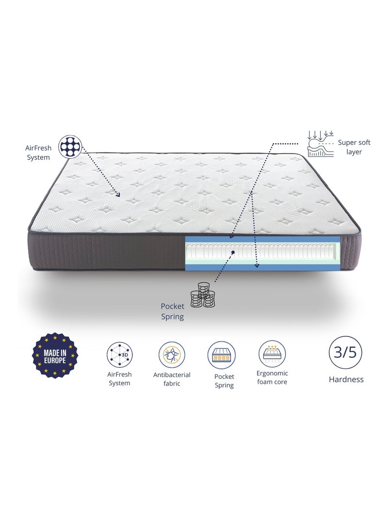 Matelas 140X190 SPRING BASIC Épaisseur 25 cm – Ressorts ensachés-Ergonomique N/A - Kiabi