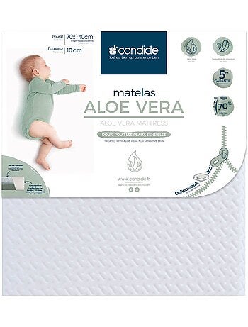 Matelas 70x140 cm pour lit bébé Aloé Vera - Peaux fragiles - Déhoussable à 360°