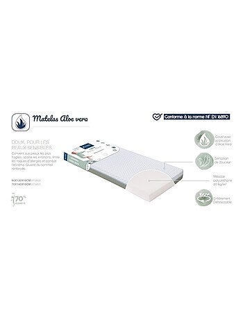 Matelas 70x140 cm pour lit bébé Aloé Vera - Peaux fragiles - Déhoussable à 360°