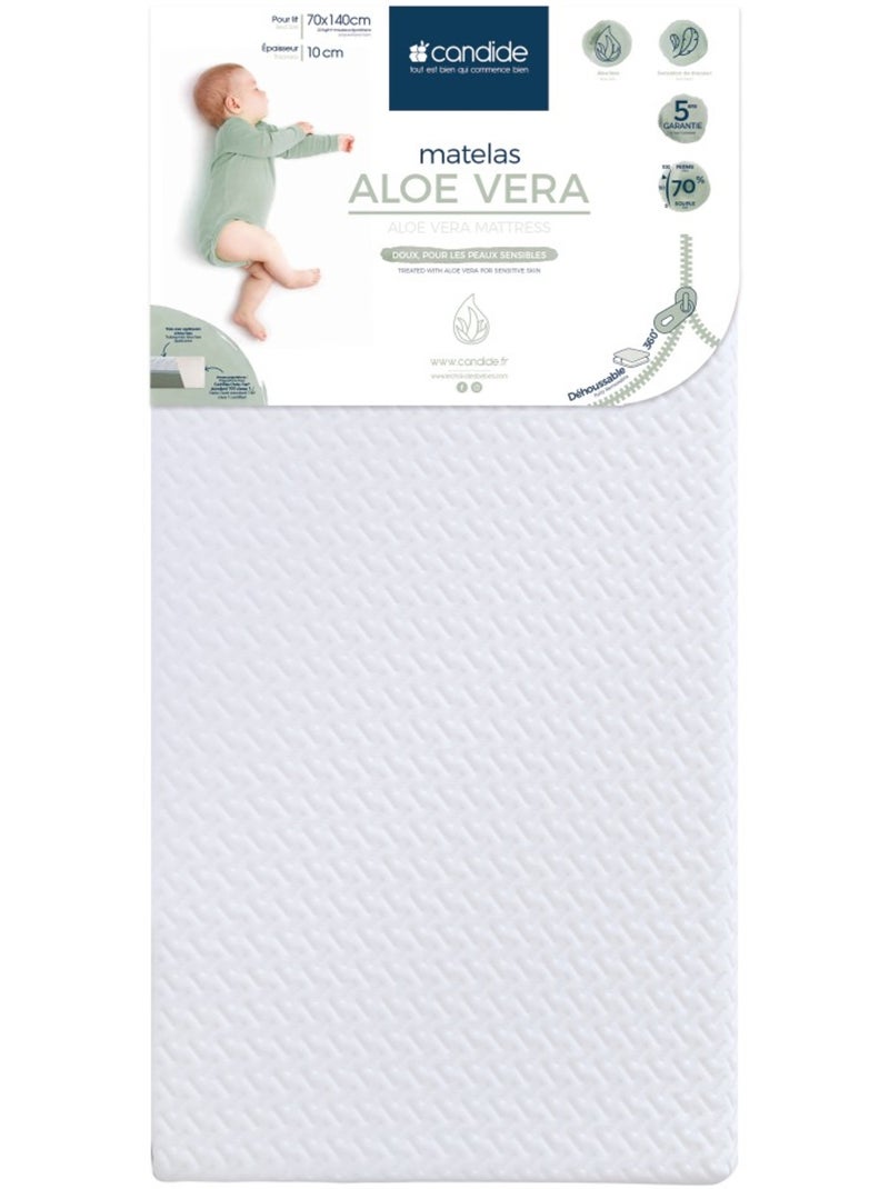 Matelas 70x140 cm pour lit bébé Aloé Vera - Peaux fragiles - Déhoussable à 360° Blanc - Kiabi