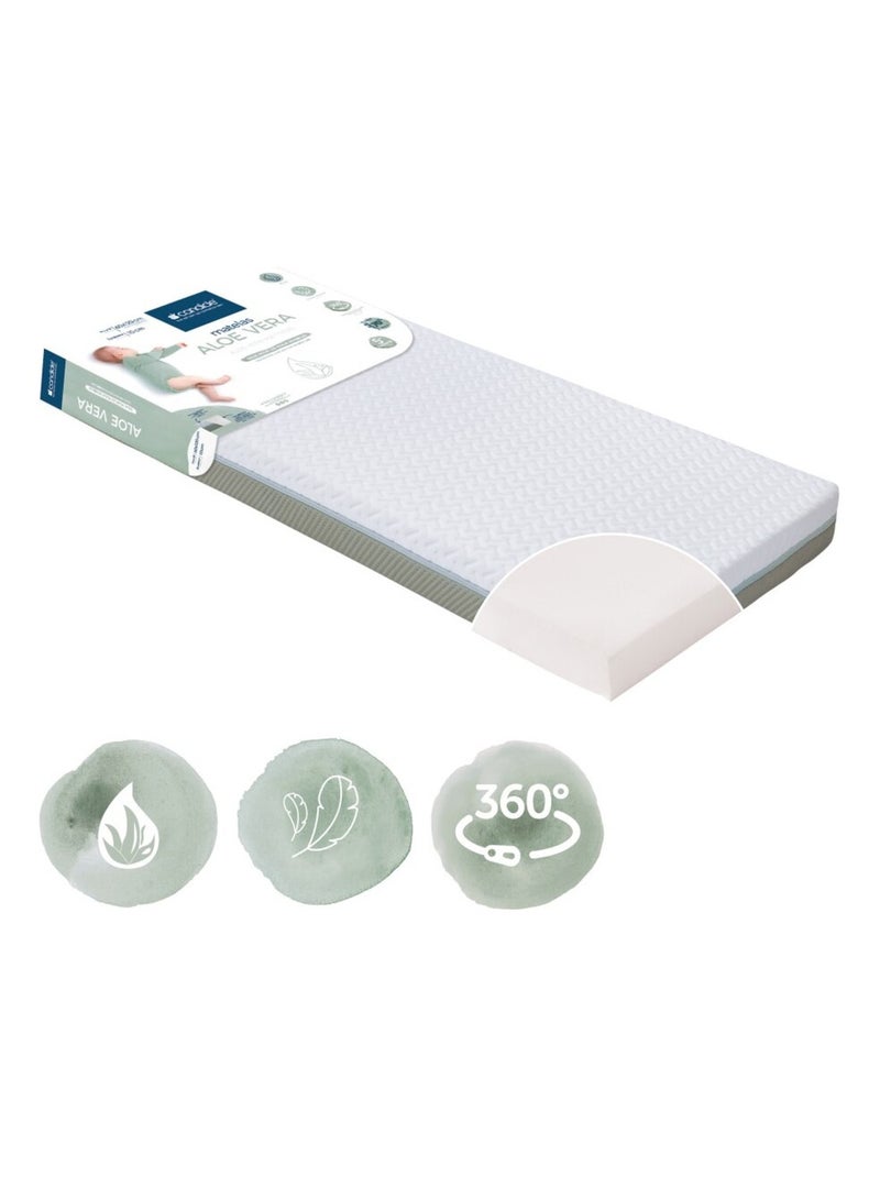 Matelas 70x140 cm pour lit bébé Aloé Vera - Peaux fragiles - Déhoussable à 360° Blanc - Kiabi
