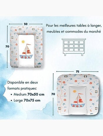 Matelas à langer bébé - imprimé bateau 75x70 cm - kikido