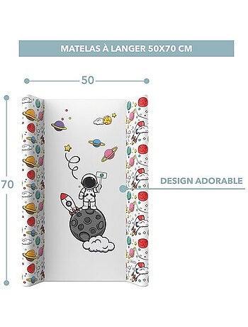 Matelas à langer bébé rigide à rebords 50x70 cm astronaute - kikido