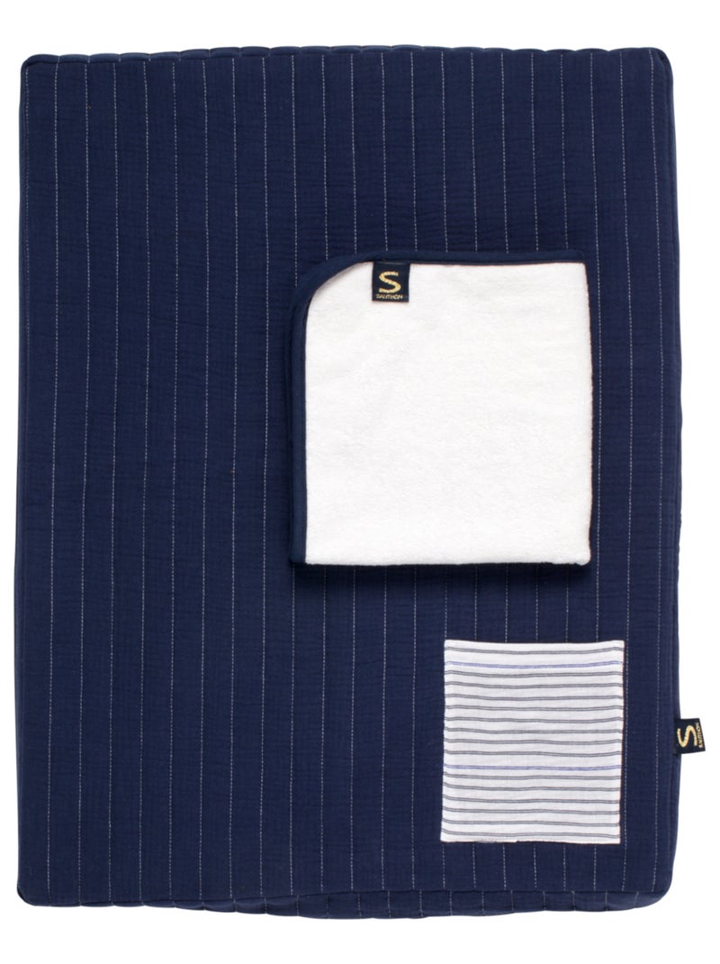 Matelas à langer en double gaze de coton et sa serviette - SAUTHON Bleu - Kiabi