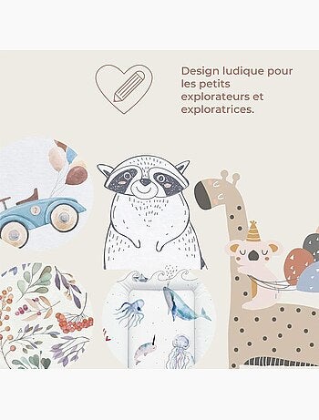 Matelas à langer épais lavable - imprimé souris à vélo - ceba baby