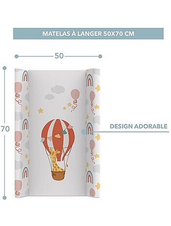 Matelas à langer rigide 50x70 cm imperméable motif montgolfière - kikido