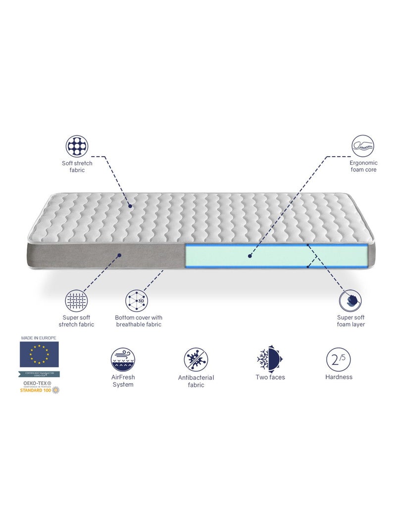 Matelas  APOLO, Epaisseur 14 CM LIT ENFANT, Juvenil, ergonomique et respirant. Montessori Gris clair - Kiabi