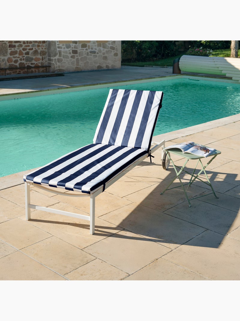 Matelas bain de soleil imperméable déhoussable à rayures ARCACHON Bleu foncé - Kiabi