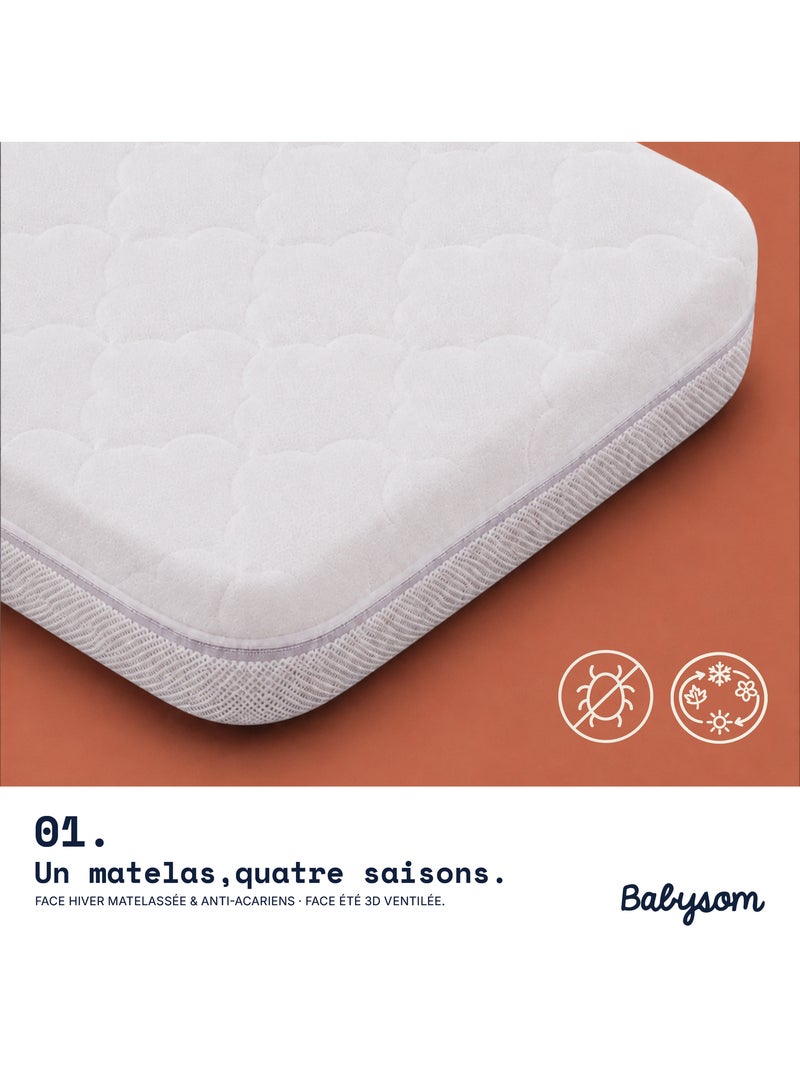 Matelas bébé - 4 saisons - réversible - protection anti-acariens - certifié certipur Blanc - Kiabi