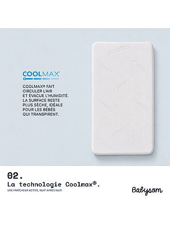 Matelas bébé - coolmax - aspect respirant et absorbant - déhoussable - certifié oeko-tex