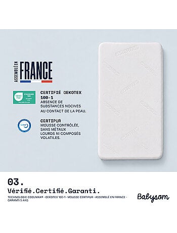 Matelas bébé - coolmax - aspect respirant et absorbant - déhoussable - certifié oeko-tex