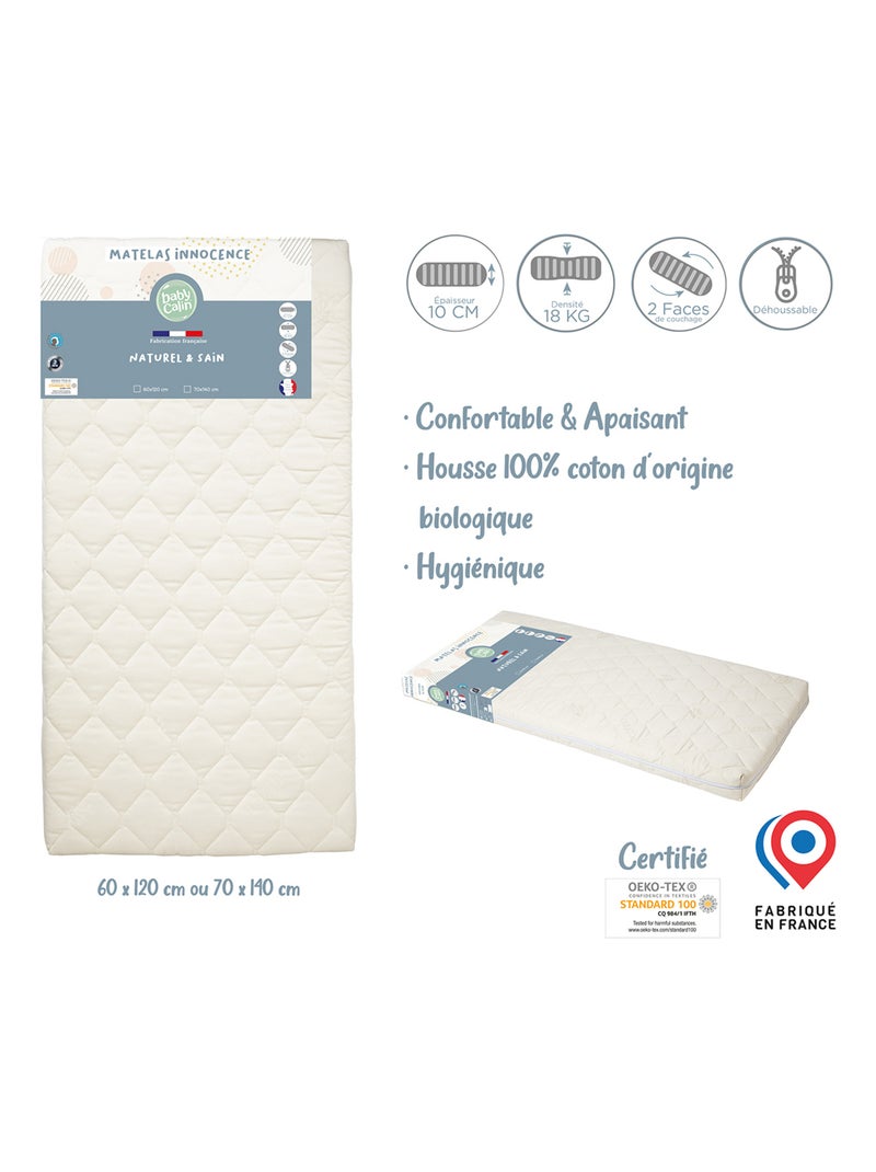 Matelas bébé 60x120 cm Innocence Bio - Naturel et Sain Blanc - Kiabi