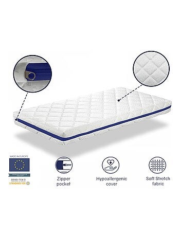 Matelas bebe 67X137 HERMES mousse, Epaisseur 11 CM, Respirante et Dehoussable. Fermete ideale
