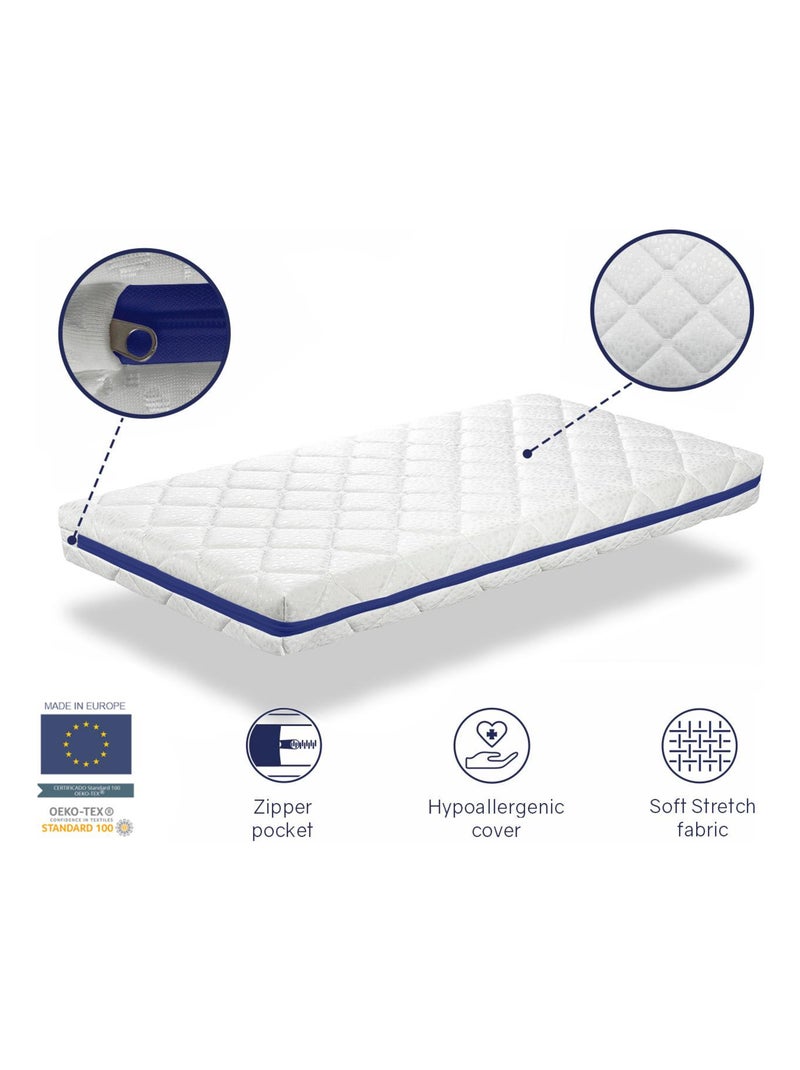 Matelas bebe 67X137 HERMES mousse, Epaisseur 11 CM, Respirante et Dehoussable. Fermete ideale Blanc Bleu - Kiabi