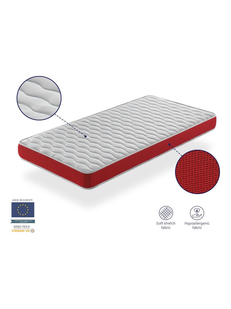 Matelas bebe 70x1140 VELVET mousse, Epaisseur 11 cm Respirante et ergonomique. Fermete ideal Blanc Rouge - Kiabi