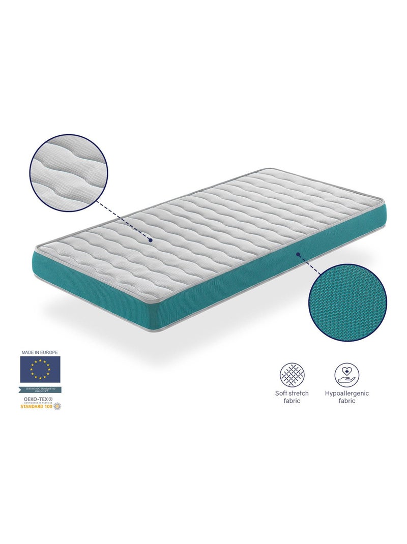 Matelas bebe 70x140 EKOZEN mousse, Epaisseur 11 cm Respirante et ergonomique. Fermete ideal Blanc Vert - Kiabi