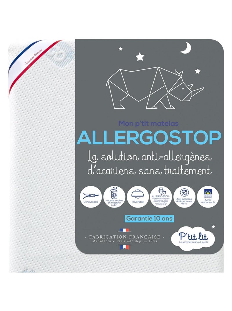 Matelas Bébé Allergostop® | 60x120 cm | Déhoussable Blanc - Kiabi