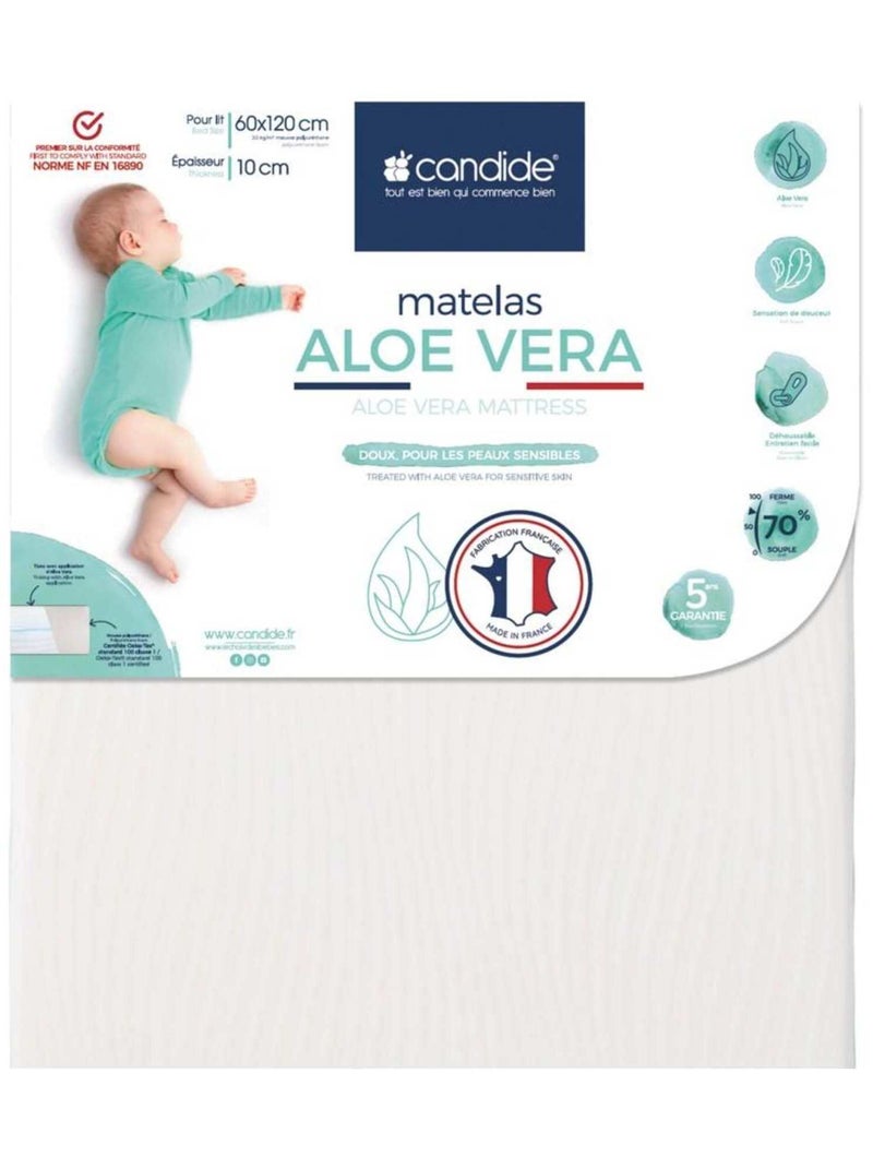 Matelas bébé Aloé Vera déhoussable - 60 cm x 120 cm x 10 cm Blanc - Kiabi
