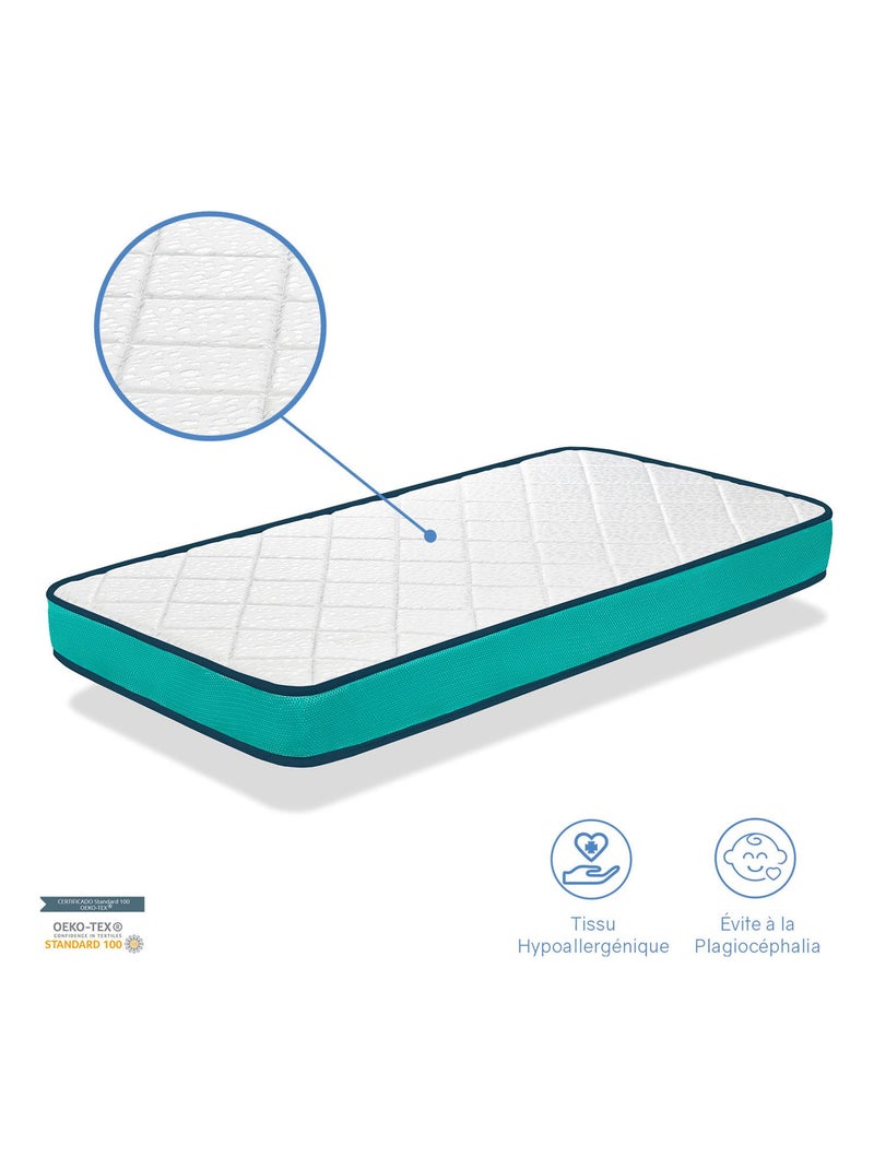 Matelas bebe  AXEL épaisseur 11 CM Noyau perforé et respirante Bleu turquoise - Kiabi