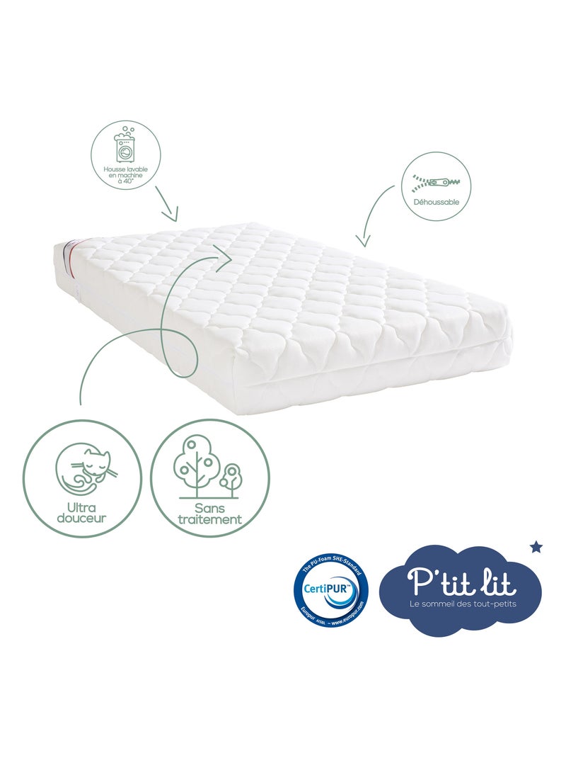 Matelas Bébé Bamboo | 60x120x10 cm | Déhoussable Blanc - Kiabi