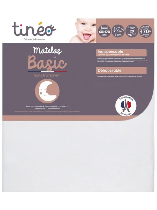Matelas bébé Basic déhoussable - 60 cm x 120 cm x 8 cm - Kiabi