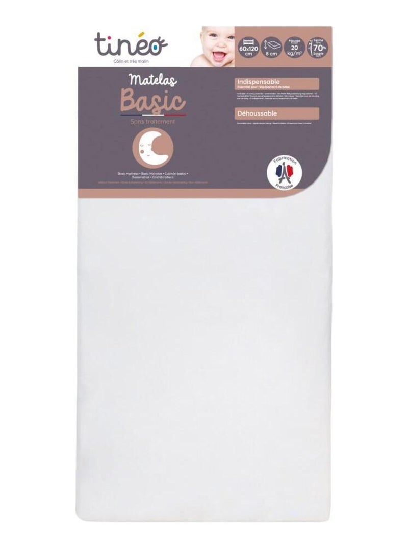 Matelas bébé Basic déhoussable - 60 cm x 120 cm x 8 cm Blanc - Kiabi
