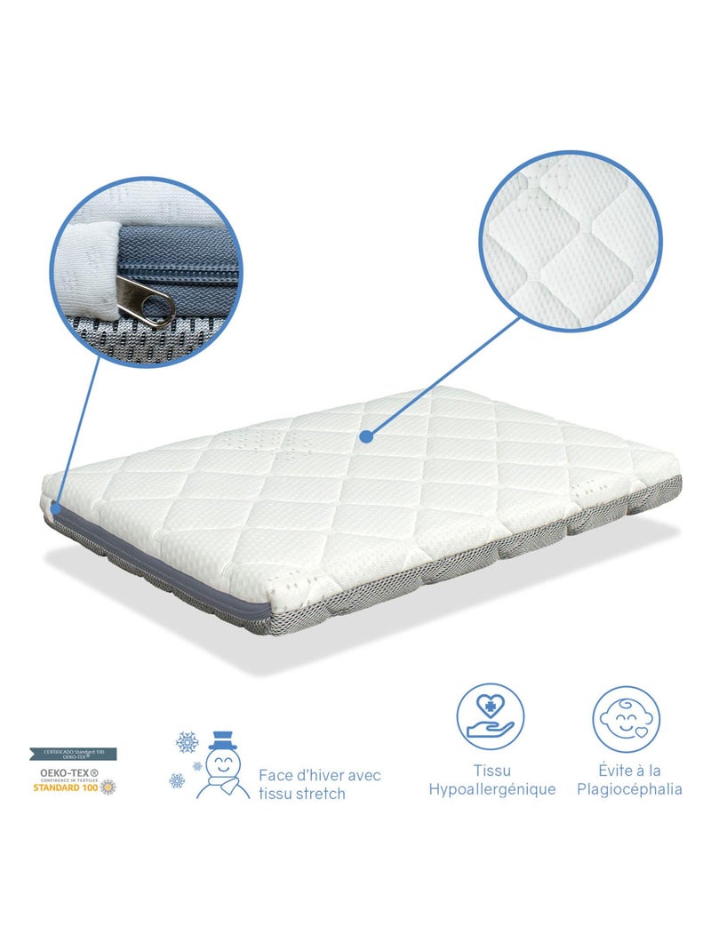 Matelas Bébé Berceau épaisseur 7 CM MINI BABY AIR- Déhoussable,lavable Blanc Gris - Kiabi