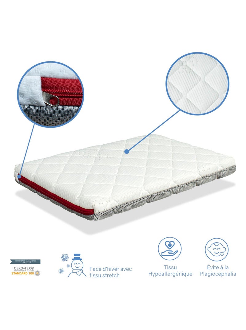 Matelas Bébé Berceau épaisseur 7 CM MINI DUO BABY - Déhoussable,à mémoire Blanc Rouge - Kiabi