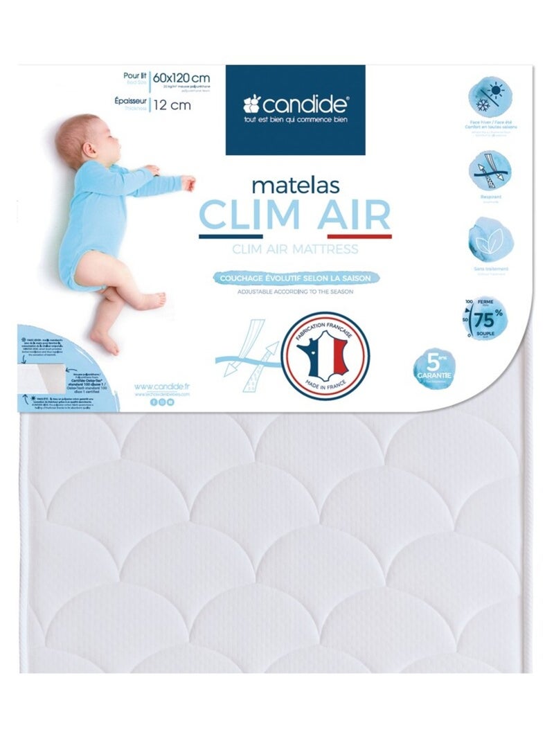 Matelas bébé Clim air - 60 cm x 120 cm x 12 cm Blanc - Kiabi