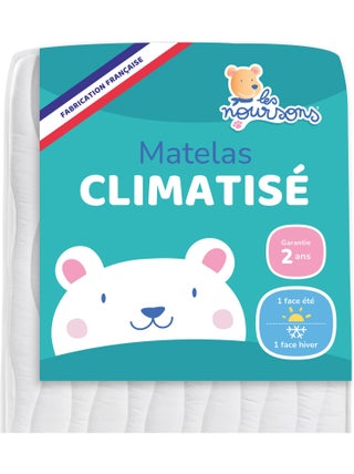 Matelas Bébé Climatisé - 60x120 cm - Réversible - 1 face Été fraîche / 1 face Hiver ouatinée