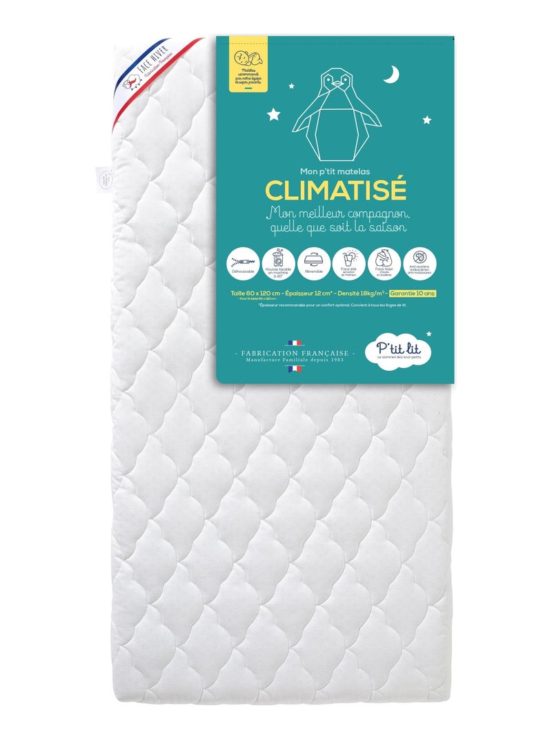 Matelas Bébé Climatisé | 60x120 cm | Déhoussable | Réversible Blanc - Kiabi