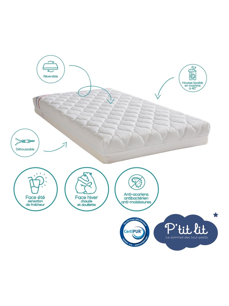 Matelas Bébé Climatisé | 60x120 cm | Déhoussable | Réversible Blanc - Kiabi