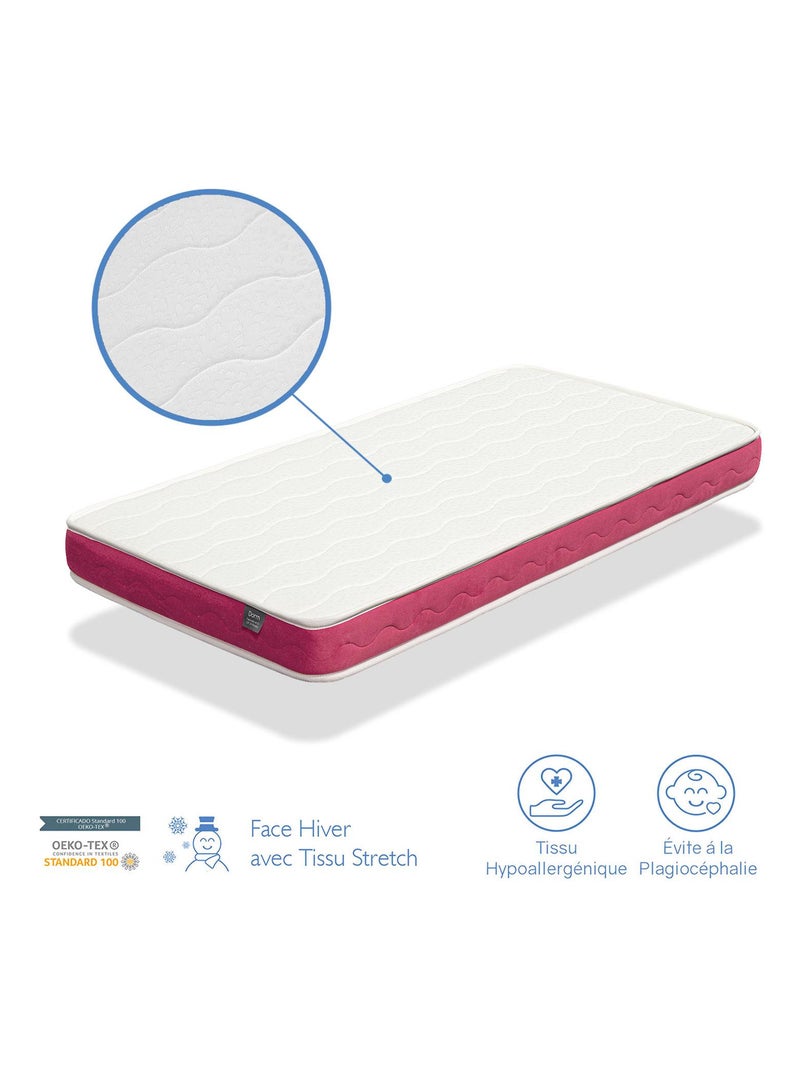 Matelas bebe CLOE épaisseur 10 CM Noyau perforé et respirante Blanc Rose clair - Kiabi