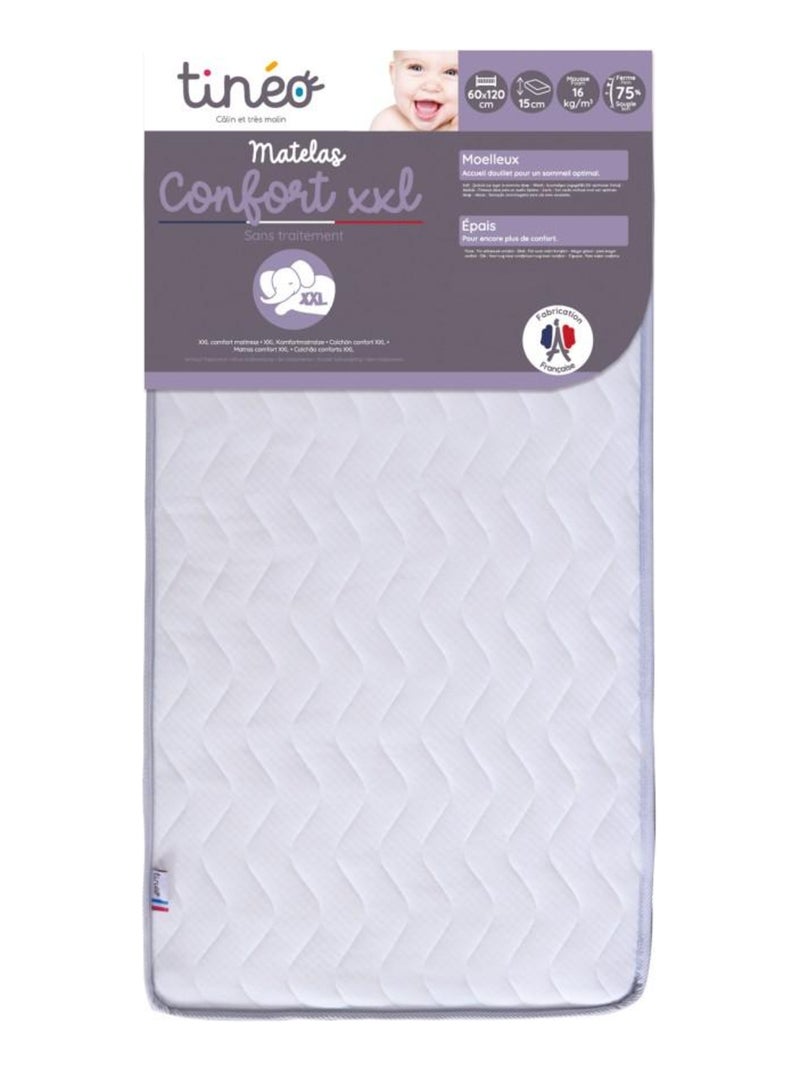 Matelas bébé Confort XXL - 60 cm x 120 cm x 15 cm Blanc - Kiabi