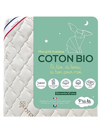 Matelas Bébé Coton Bio | 60x120x10 cm | Déhoussable