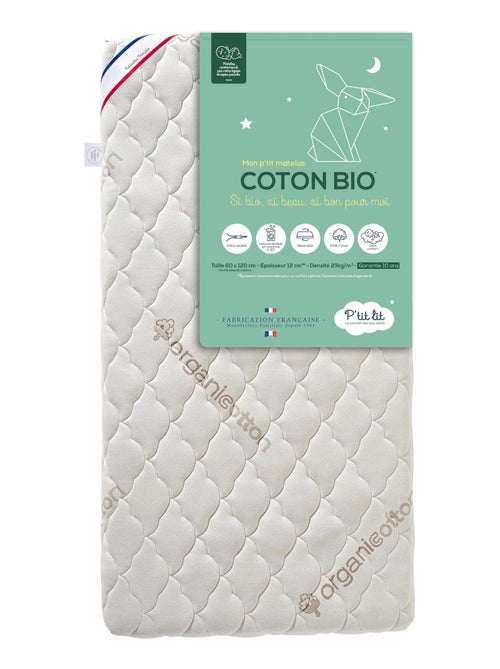 Matelas Bébé Coton Bio | 60x120x10 cm | Déhoussable - Kiabi