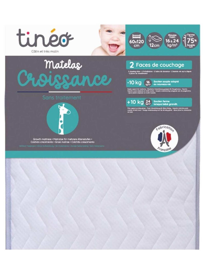 Matelas bébé Croissance 2 faces - 60 cm x 120 cm x 12 cm Blanc - Kiabi