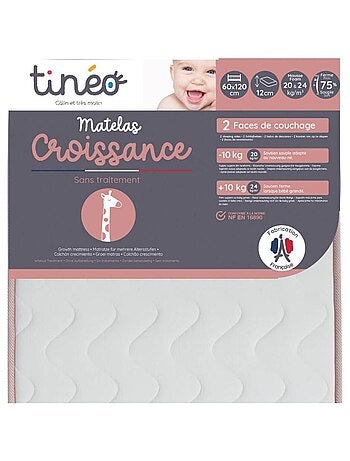 Matelas bébé Croissance sans traitement - 2 faces de couchage