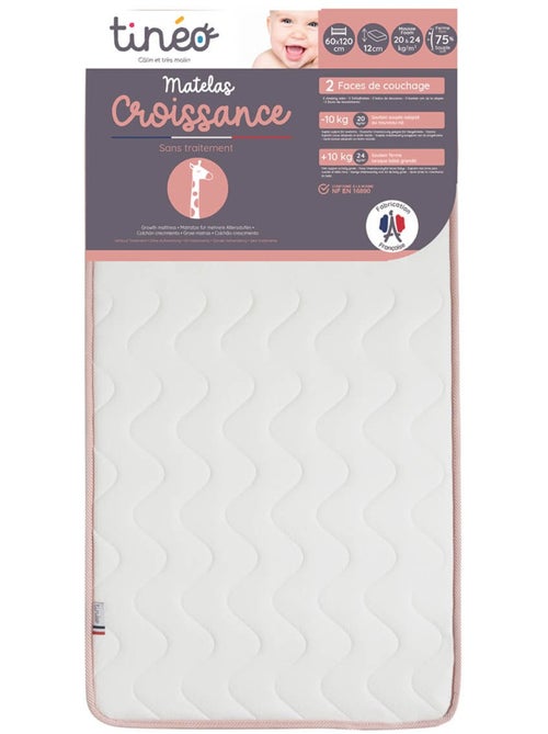 Matelas bébé Croissance sans traitement - 2 faces de couchage - Kiabi