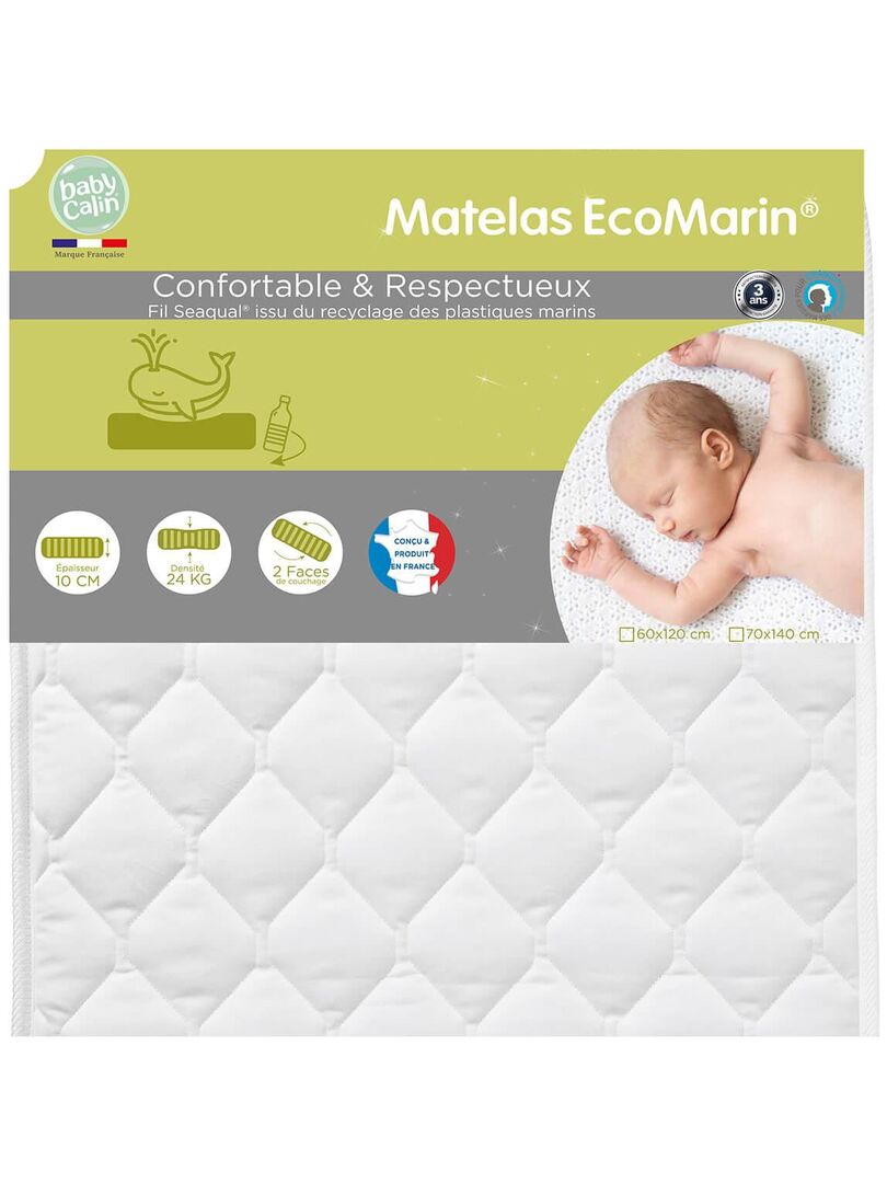 Matelas bébé Eco Marin 70x140 cm - 24 kg/m3 - Blanc - Kiabi - 89.95€