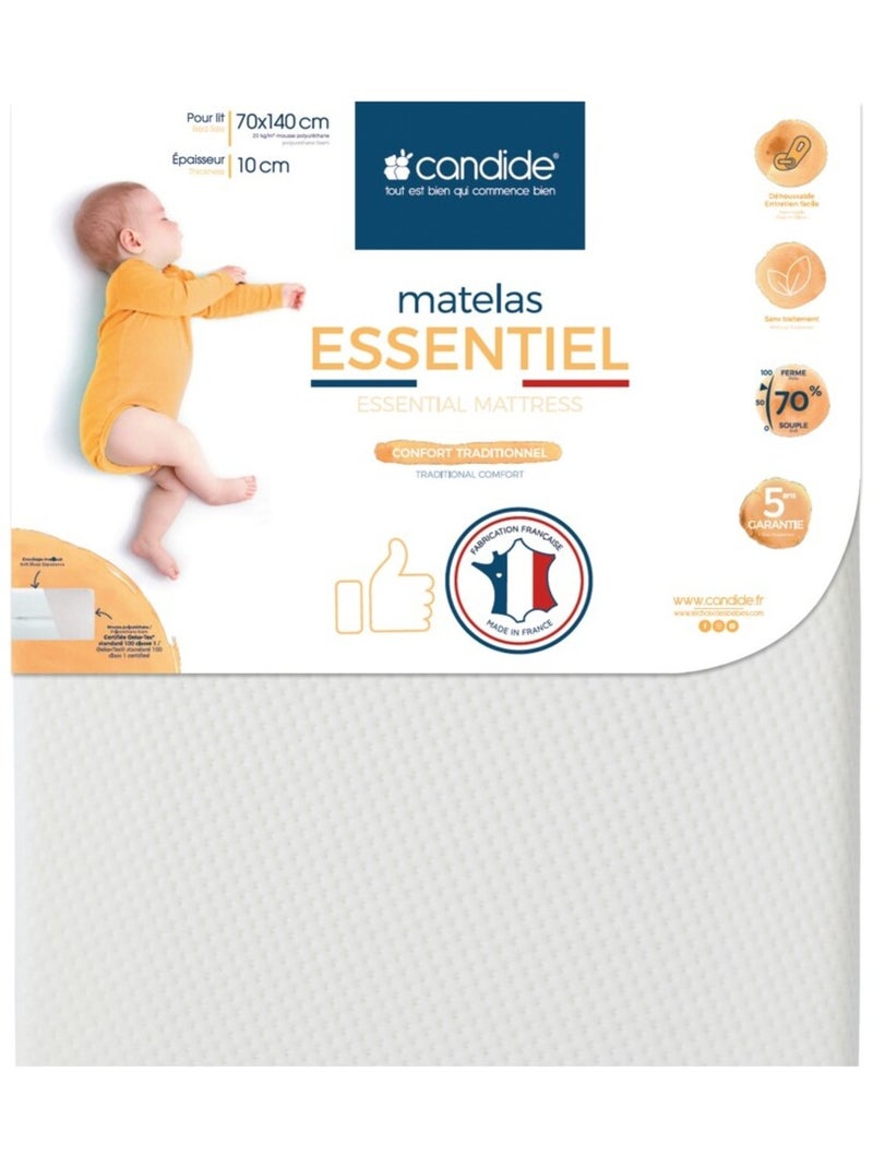 Matelas bébé Essentiel confort traditionnel déhoussable Blanc - Kiabi