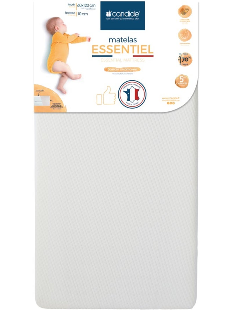 Matelas bébé Essentiel déhoussable - 60 cm x 120 cm x 10 cm Blanc - Kiabi