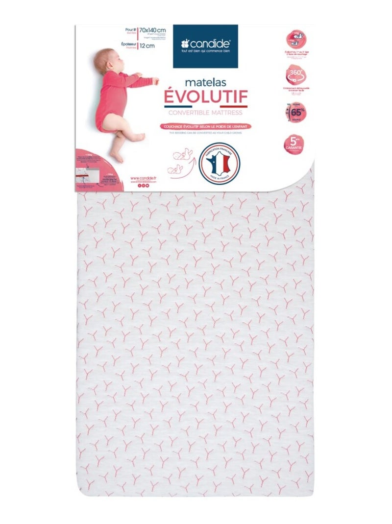 Matelas bébé Évolutif déhoussable - 70cm x 140cm x 12cm Blanc - Kiabi