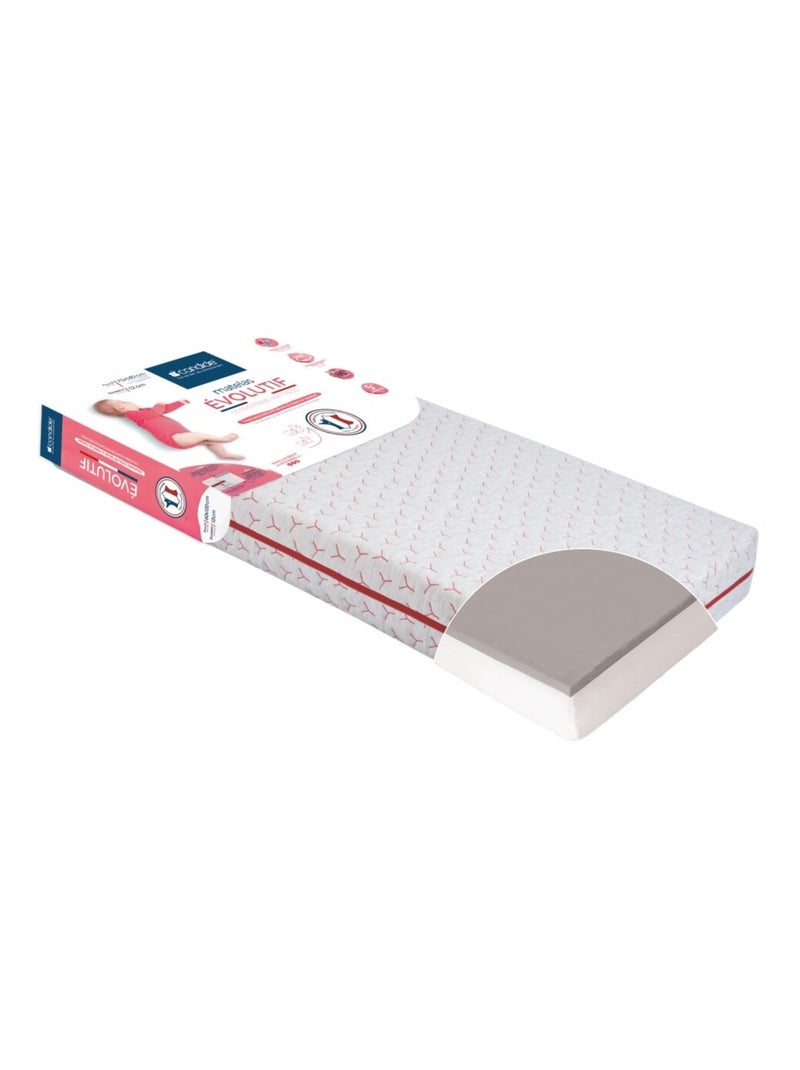 Matelas bébé Évolutif déhoussable - 70cm x 140cm x 12cm Blanc - Kiabi