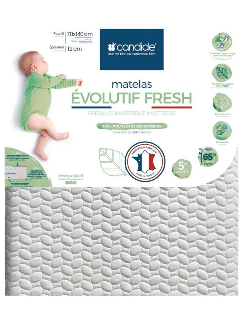 Matelas bébé Évolutif Fresh déhoussable - 70cm x 140cm x 12cm Blanc - Kiabi