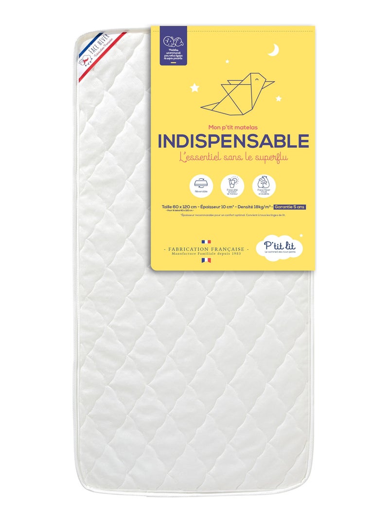 Matelas Bébé Indispensable  | 1 face Été/1 face Hiver Blanc - Kiabi